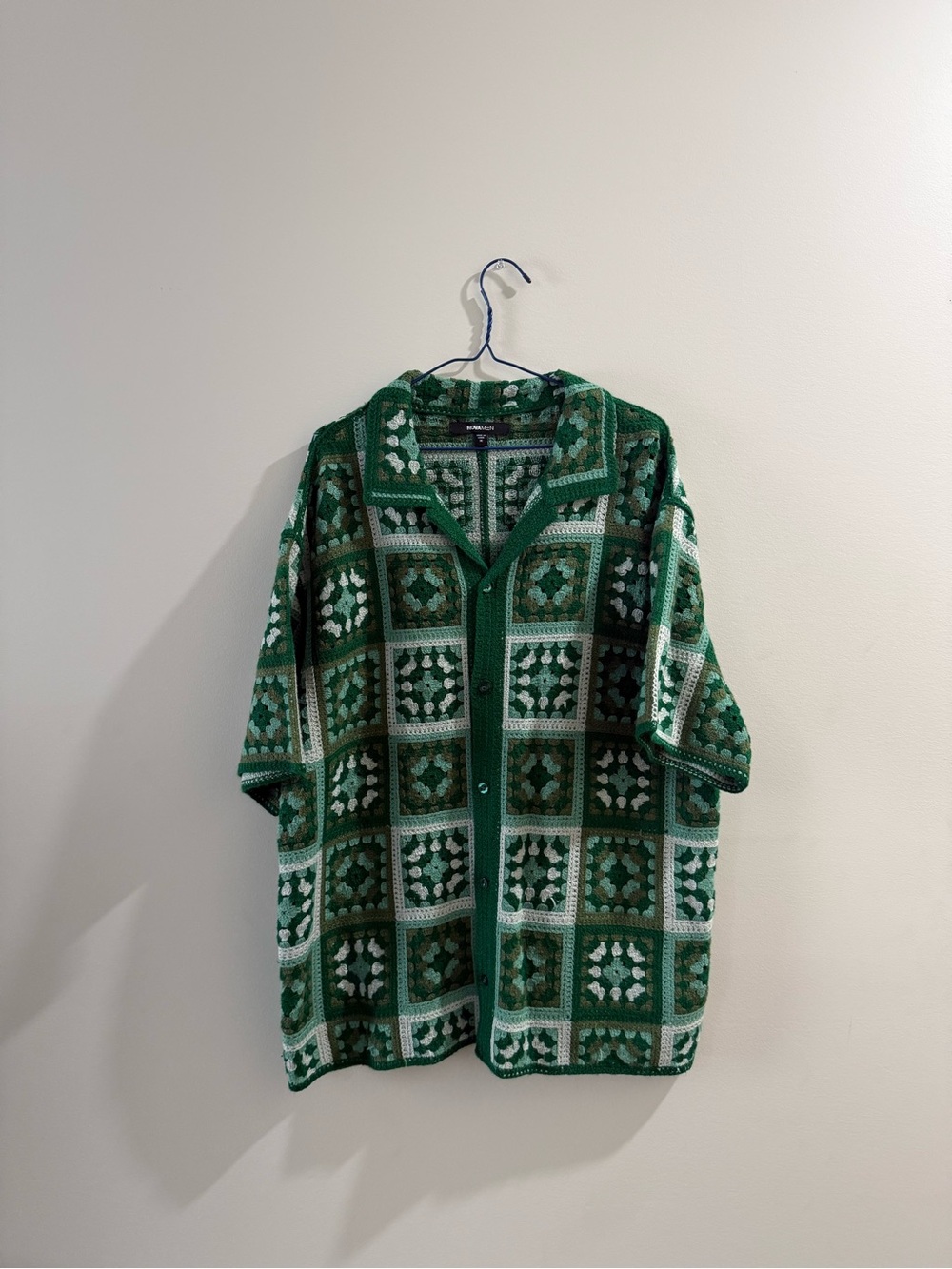 Fashion Nova Green Multi Crochet Knit Button-Down Shirt